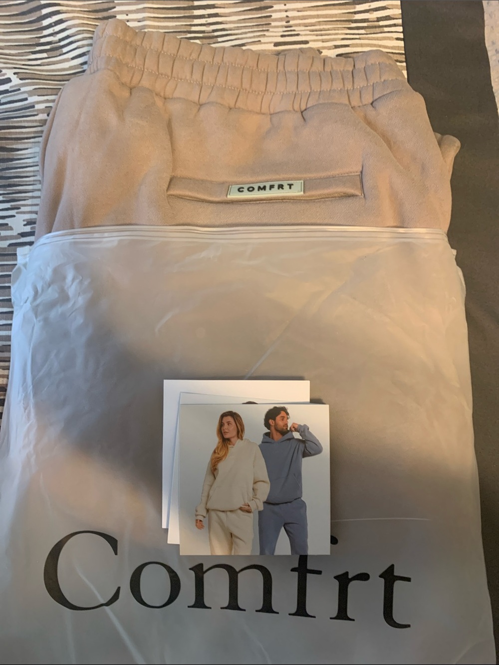 Comfrt Women’s Elastic Waist Track Joggers in Light Beige